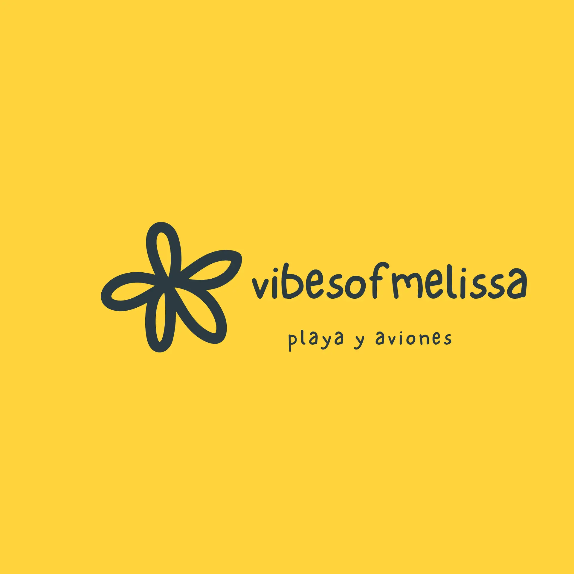 Alt text: Minimal yellow logo for "Vibes of Melissa" lifestyle and travel blog with a flower icon and the phrase "playa y aviones".
